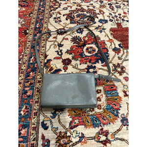 AllSaints Gray Pebbled Leather Crossbody Clutch Bag Zippered Minimalist